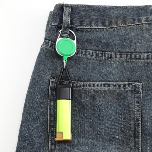 Image of Tarini 2Pcs Retractable Lighter Leash Keychain 1 Black+1 Green Anti-Lost Lighter Holder with Metal Clip, 25.6 Inch Cord for Fishing Hiking Camping Everyday Carry