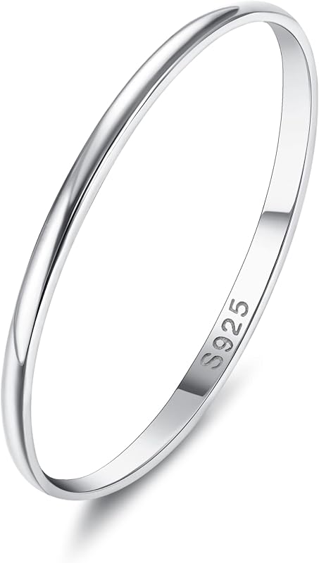 925 Sterling Silver Ring for Women Men High Polished Plain Stackable Thumb Rings Tarnish Resistant Wedding Band Ring Comfort Fit Size 4 to 12, 1mm 2mm 3mm 4mm 5mm 6mm