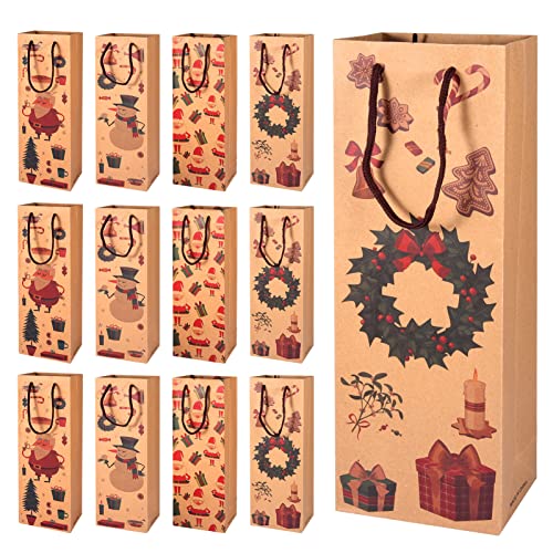 Siumir Natale Sacchetti Regalo 12 PCS Bottiglia di Vino Carta Kraft Borsa per Bottiglie di Vino