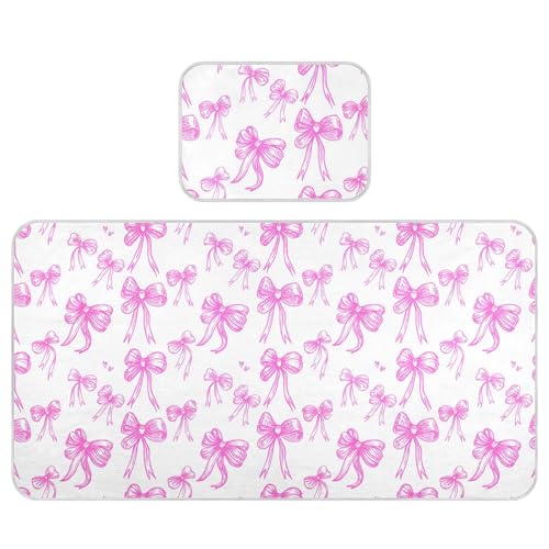 Takiito Pink Bows Baby Cooling Mattress Pad, Soft & Breathable Cooling Mat Keep Baby Cool in Summer 28x52 in, Nursery Essential