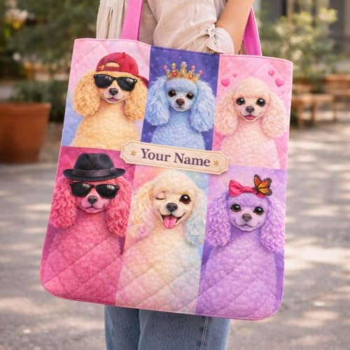 Personalized Colorful Poodle Quilted Tote Bag Dog Lover Gift image 5