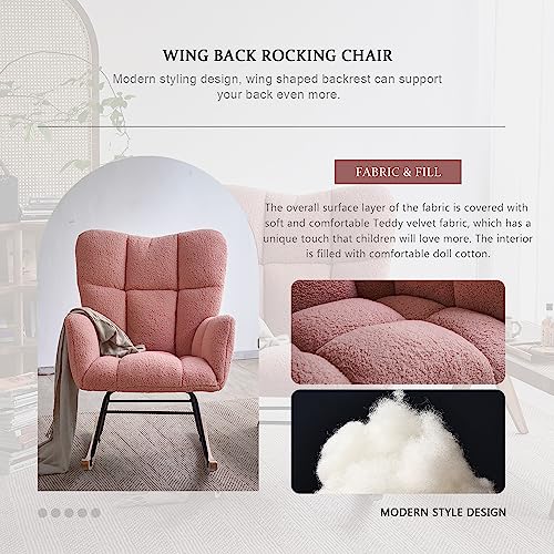 image for Ljirnt Nursery Rocking Chair, Teddy Fabric Upholstered Glider Rocker w