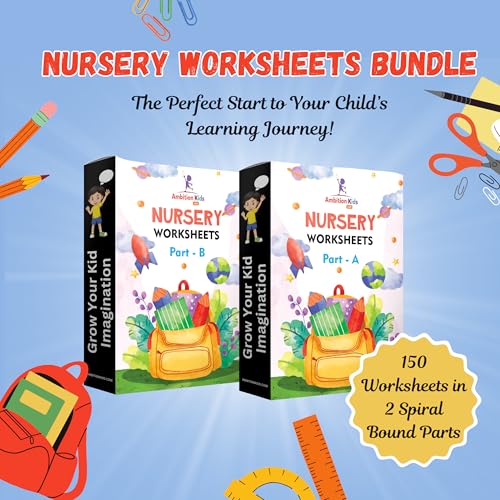Image of Ambition Kids Preschool Nursery Worksheets Part A & B | 150+ Pages Activity Book for Kids 3+ Years | Pre-Writing, Numbers, ABCD, GK & Tracing Practice