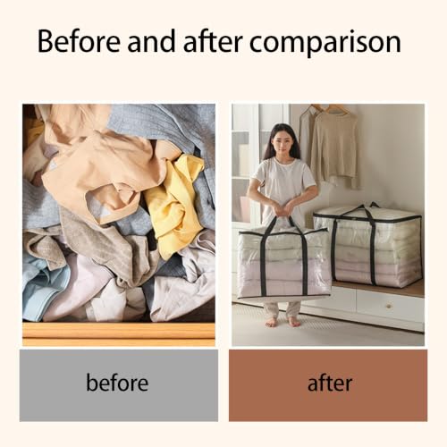 Clear Comforter Storage Bag with Zip Closure and Wide Handles for Dorm Rooms, Closet Shelves, and Home Packing Transparent Bedding Storage Bag Clear Comforter Organizer Zip Closure Closet Dorm Blanket - Image 7
