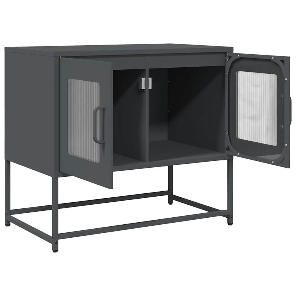 Mobile TV antracite in acciaio laminato a freddo, 68 x 39 x 60,5 cm, con vano portaoggetti, maniglie e piedini in metallo, per soggiorno, camera da letto, gaming e home theatre