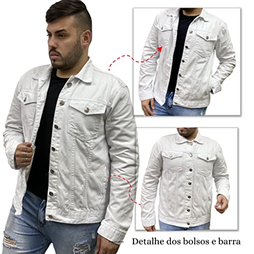 Jaqueta Jeans Masculina Tradicional Casual Versátil cor:Branco;tamanho:M