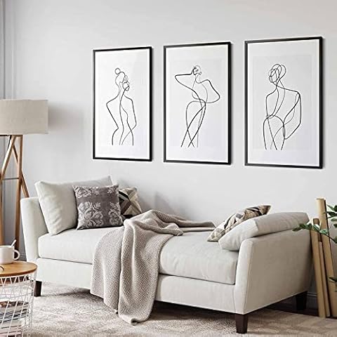 Non-Woven Canvas Picture Fashion Minimalist Abstract Figures Line Art Woman Body Wall Poster Prints for Living Room Decor Frameless. (50 x 70 cm x 3) Cover