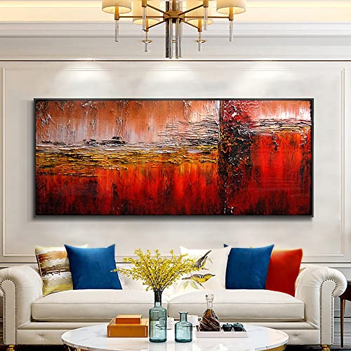 Peinture abstraite 100 % peinte à la main rouge texturée grand format 120x240 cm