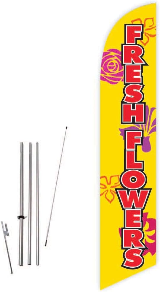 Fresh Flowers (Yellow) Feather Flag with Complete 15ft Pole kit and Ground Spike