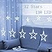 Twinkle Star 12 Stars 138 LED Curtain String Lights, Window Curtain Lights with 8 Flashing Modes Decoration Christmas, Wedding, Party, Home Decorations, White