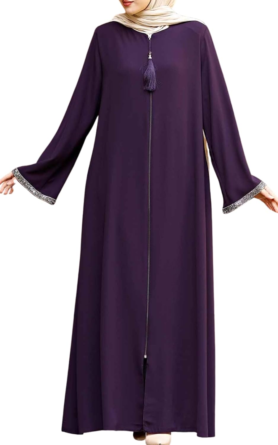 istanbul styles Women's Stone Sleeves Abaya Long Sleeve Floor Length Zipper Floor Length Turkey Islamic Fashion