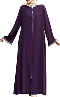 Women's Stone Sleeves Abaya Long Sleeve Floor Length Zipper Floor Length Turkey Islamic Fashion