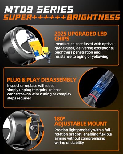 Image of CO LIGHT Gen 3 LED Motorcycle Fog Lights 90W 30000LM Long Range White Amber Beam Strobe Safety Modes IP68 Waterproof Shock Resistant Easy Plug and Play Installation 2 Piece Kit