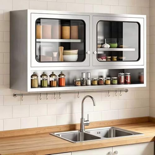 ZZV Kitchen Wall Cabinet Stainless Steel Wall Mounted Cabinet