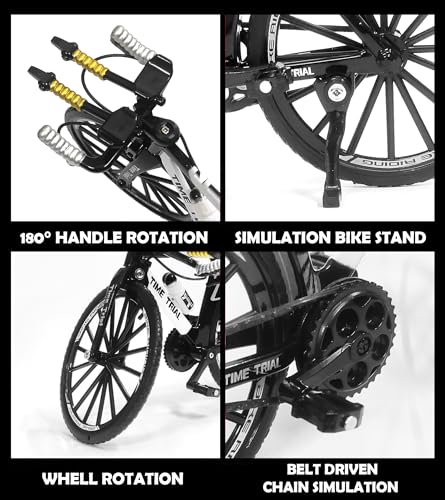 Image of VGRASSP 1:8 Scale Die Cast Racing Bicycle Toy for Kids - The Alloy Metal Off-Road Decorative Showpiece Realistic Design Bike Features Moveable and Rotating Handle, Wheels, Pedals (Black-White)