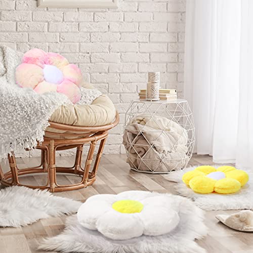 Unittype 3 Pcs Flower Shaped Throw Pillow Plush Flower Pillow Floor Cushion Cute Pillows For Bedroom Aesthetic Daisy Pillow For Bedroom Living Room Sofa Chair, White, Yellow, Pink, 12 Inch #TOP5