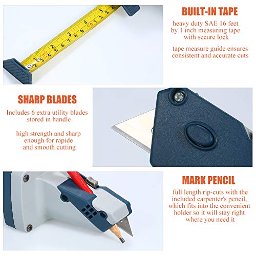 VISLONE All-in-one Gypsum Board Cutting Tool with Measuring Tape and Utility Knife Mark and Cut Drywall Shingles Insulation Tile Carpet Foam