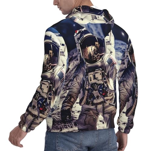 Men's Fleece Pullover Hoodie Long Sleeve Hooded US Astronaut Travel Moon Sweatshirt Casual Shirts With Pockets 4X-Large Black4
