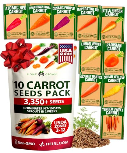 Image of HOME GROWN Rainbow Carrot Seeds 10 Variety Mix 3350+ Heirloom Non-GMO Seeds for Planting, High Germination, Multi-Color Gourmet Root Vegetables, Kids Garden, Crunchy Fresh Eating (Daucus carota)