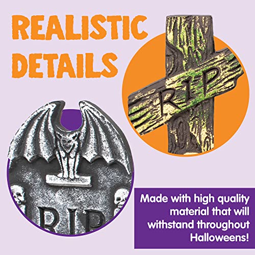 Image of JOYIN 17 inch Halloween Foam RIP Graveyard Tombstones (5 Pack), Halloween Tombstones Outdoor Decorations for Graves Decorations with 12 Metal Stakes for Cemetery Yard Lawn Party Decor