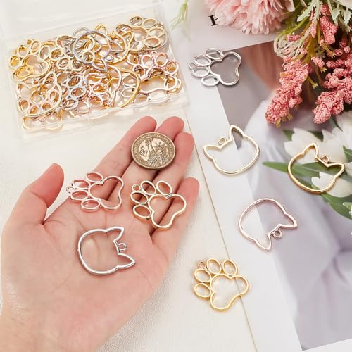 OLYCRAFT 32pcs 2 Styles Dog Paw Open Bezel Pendants Alloy Open Bezels for Resin Cat Head Open Back Bezel Footprint Hollow Frame with Loop for DIY UV Resin Jewelry Making - Image 3