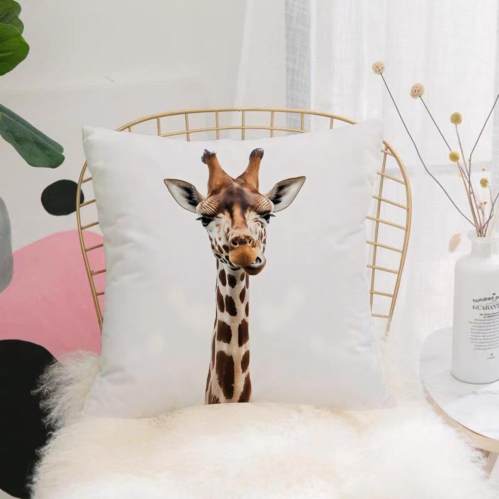 HYOSXW Cushion Cover,Throw Pillow Case Home Decorative for Living Room Bedroom Sofa Chair 16X16 Inch,Giraffe portrait, close up giraffe expression face and soft white background,Pillowcase 40X40cm