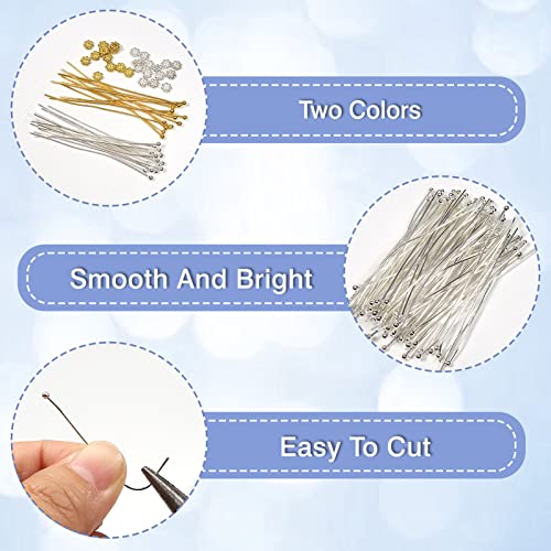 TOAOB 200 Pieces Ball Head Nails 50mm Brass Straight Pins and 200 Pieces 4mm Beads Metal Spacers Flower Shape for DIY Jewelry Making Gold Silver Tone - Image 3
