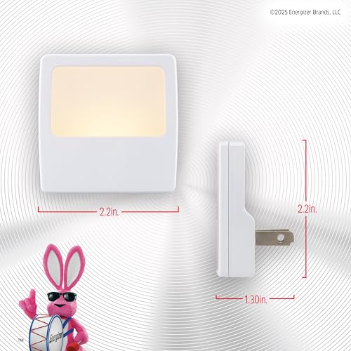 Image of Energizer Night Lights Plug into Wall, 2-Pack, LED Plug in Nightlight, Soft Warm White, Always On, Adults, Kids, Bedroom, Bathroom, Nursery, Hallway, Kitchen, UL Safety Listed, 81568