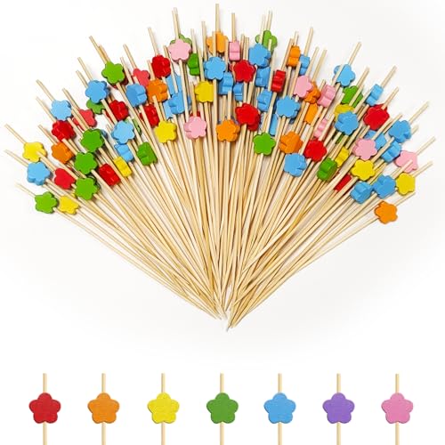 Minfuerang 100Pcs Brochettes de Cocktails,Coloré Brochettes Bocktail Bambou Deco,12cm Batons de Bocktail en Bambou Jetables Convient pour...