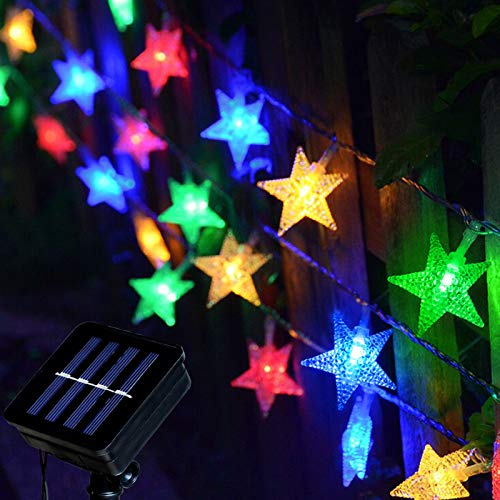 Homeleo Multicolored Outdoor Christmas Tree Lights, Solar Powered Star String Lights for Holiday Patio Pathway Garden Yard Fence Wall House Roof Line Decorations