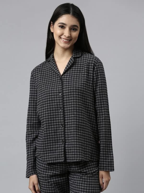 エナモール エッセンシャル EC20 レディース ルーズフィット コットン フランネル織 長袖シャツとミッドライズパンツセット