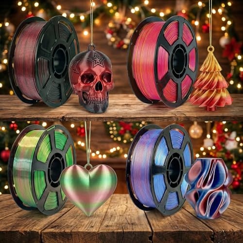 Image of Silk PLA Multicolor 200gx4 Bundle, Shiny 3D Printer Filament 1.75mm | Silky Dual-color Glossy PLA Bundle Red Gold /Green /Black /Blue, ±0.02mm , ideal for vivid small-print multicolor effects