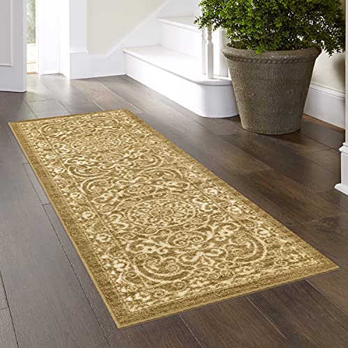 Maples Rugs Pelham Vintage Runner Rug Non Slip Washable Hallway Entry Carpet [Made in USA], 2 x 6, Khaki (AG4055701) - Thumbnail 2