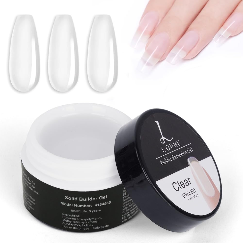 LOPHE Żel budujący do paznokci żelowych, 15 ml, żel UV do przedłużania i modelowania paznokci, żel do paznokci, żel uszczelniający, lakier do paznokci w domu, salonie (przezroczysty)