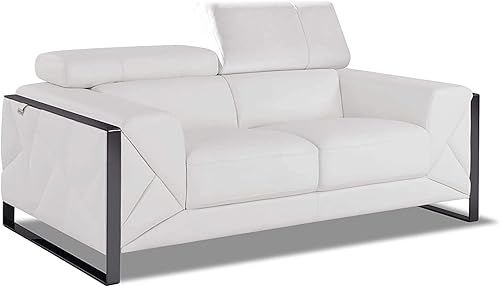 Miniatura 6 de Blackjack Furniture Gianni Mid Century - Sofá biplaza de cuero italiano moderno de mediados de siglo, color blanco