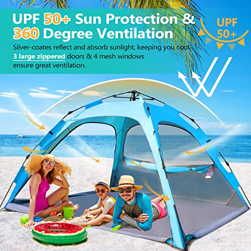 Googo Pop Up Beach Tent 4 Person, Instant Portable Beach Shade Sun Shelter Canopy With 3 Extendable Zippered Floors, 4 Mesh Windows, Upf50+ Uv Protection With Carry Bag, Sandbags, Stakes, Guy Lines #TOP4