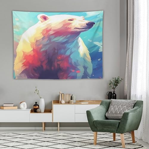 Tapisserie murale ours polaire en polyester resistant lavable format 150x200cm