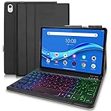 Tastatur Hülle für Lenovo Tab M10 FHD K10 Plus 10.3 Zoll TB-X606F/TB-X606X/TB-X6C6F QWERTZ Beleuchtete Tastatur Abnehmbarem Drahtlosem Bluetooth Tastatur mit PU Leder Schützhülle Schwarz