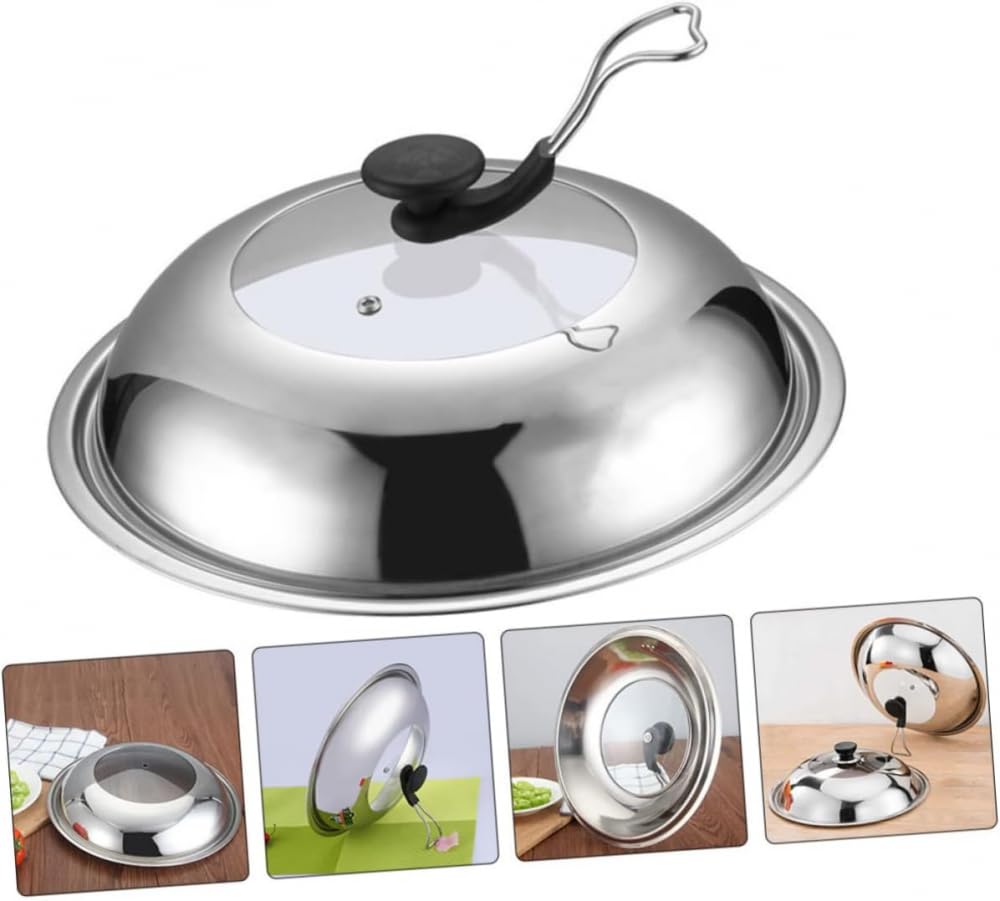 Coperchio per pentola in acciaio inox, contenitore in vetro con coperchio, in silicone, per arrostire, con coperchio, coperchio visivo per pentola, copertura visibile, straccio, plastica, 40 cm