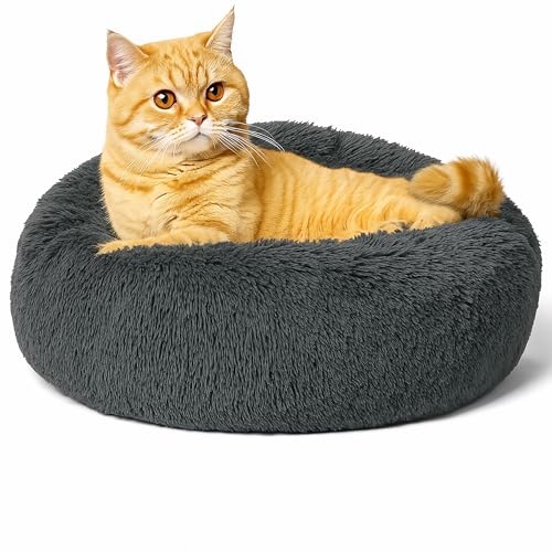 Seougee Lettino Calmante a Forma di Ciambella per Gatti, Cuccia Morbida e Soffice in Velluto per Cani, Cuccia per Animali con Fondo Antiscivolo e Lavabile, Cuccia per Dormire al Chiuso per Gattini e