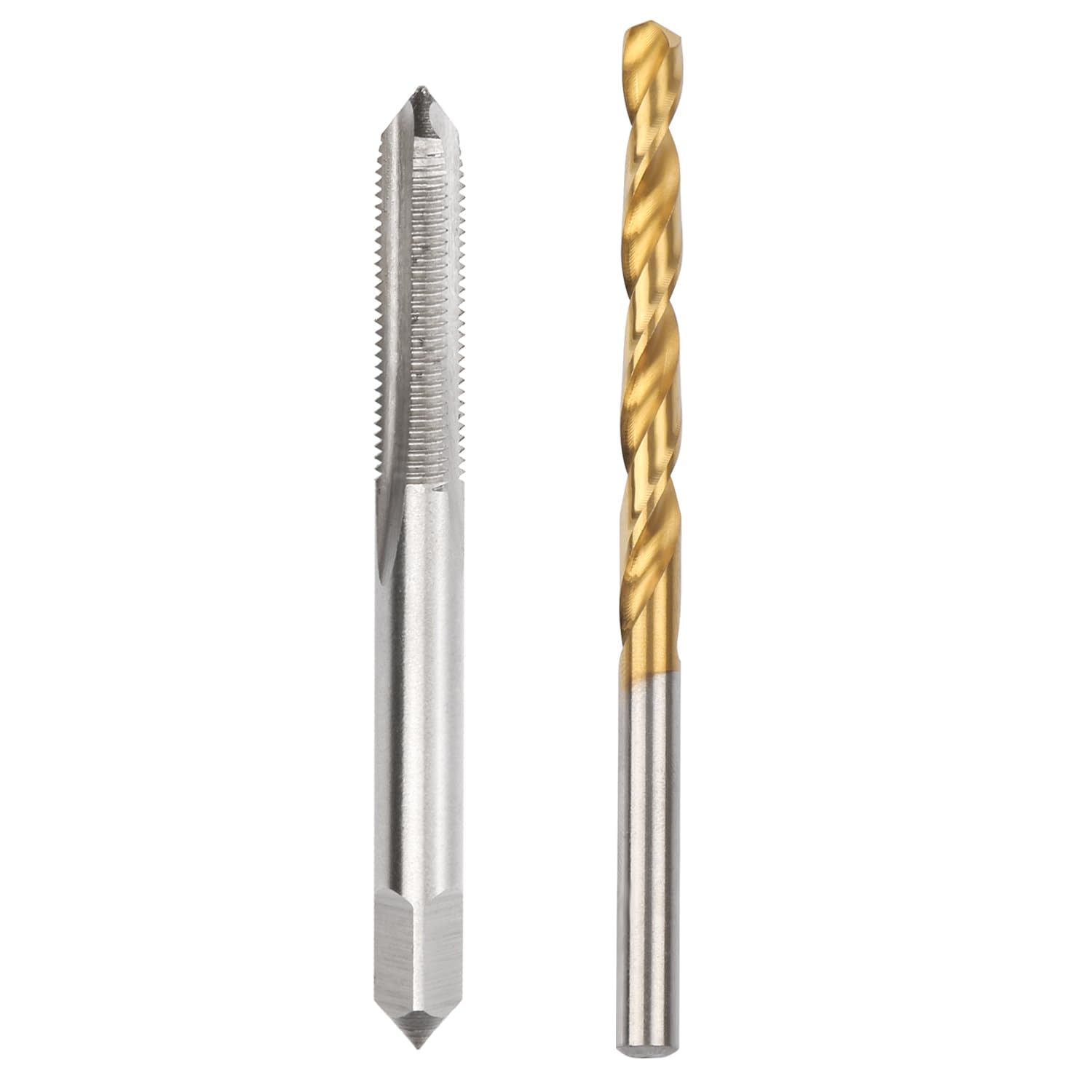 M2 x 0.4 Straight Flute Thread Tap and 1.6mm Twist Drill Bit Set, Metric Titanium Plated 6542 High Speed Steel Machine Screw Thread Tap Threading