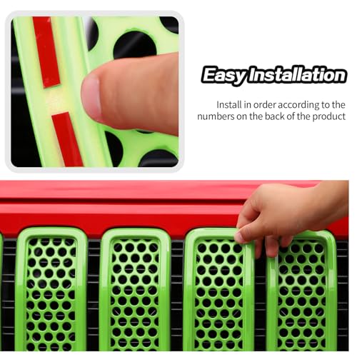 Image of JeCar Mesh Grill Inserts & Headlight Covers Fit for 2024+ Jeep Wrangler JL Grill Covers Trim Accessories (9pcs Green)