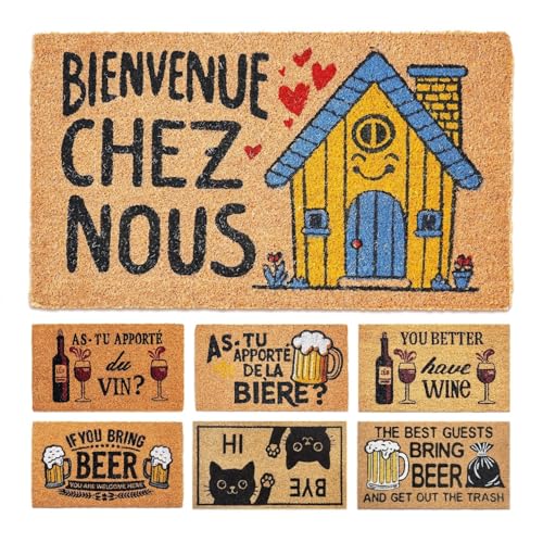 LUA VIKA Paillasson Exterieur Entree - Bienvenue - 40x70 cm - Tapis Entree Exterieur Antidérapant - Tapis Coco Interieur Drole - Paillasson Coco Original...