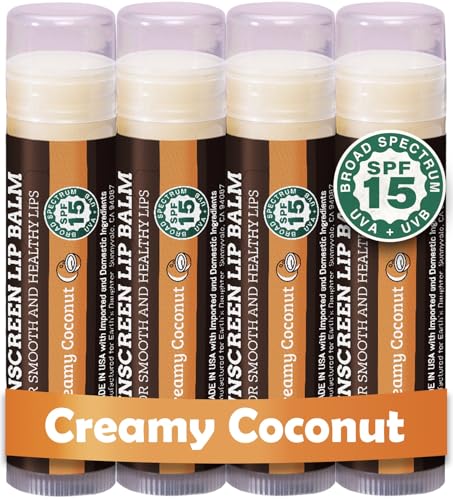 Earth's Daughter SPF Coconut Lip Balm 4-Pack - Lip Sunscreen, SPF 15, Organic Ingredients, Beeswax, Coconut Oil, Vitamin E - Hypoallergenic, Paraben Free, Gluten Free, New