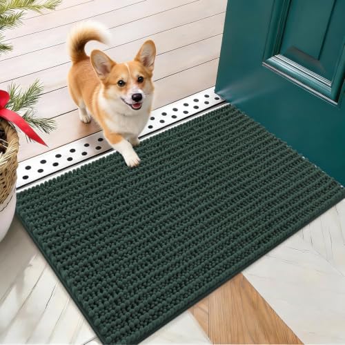 Image of OLANLY Dog Door Mat for Muddy Paws 24x16, Ultra-Absorbent Chenille Mud Mat
