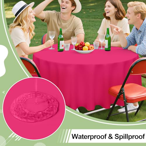 Image of misaya 4 Packs Disposable Plastic Table Cloth, 84 inch Round Waterproof Tablecloth, Leakproof & Sturdy Decorative Table Covers for Picnic, Party, Outdoor and Back to School, Hot Pink