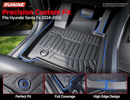 Image of Floor Mats for Hyundai Santa Fe 2024 2025 2026(Fit Hybrid /Gas), All Weather Protection Custom Floor Mats Trunk Cargo Mat and Car Windshield Cover Set for Hyundai Santa Fe Accessories