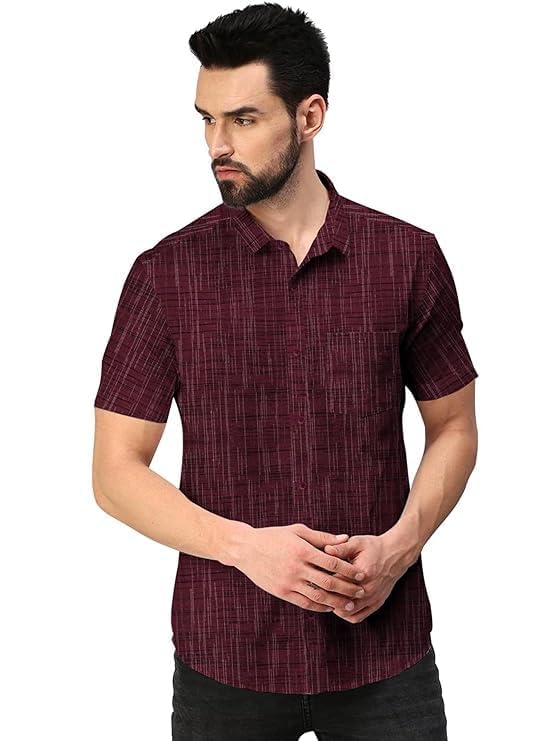Men's Khadi Cotton Regular Fit Half Sleeves Casual Shirt-picture-33
