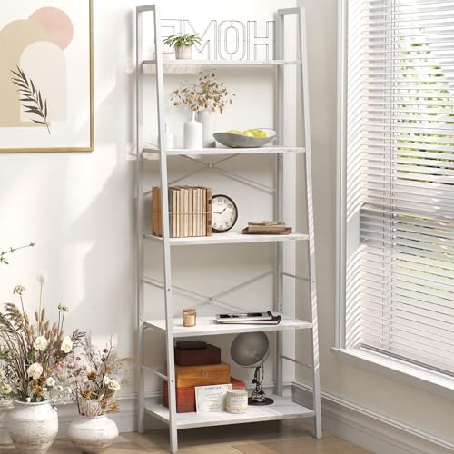Yusong Bookshelf, Ladder Shelf 5 Tier Bookcase for Living Room, I...