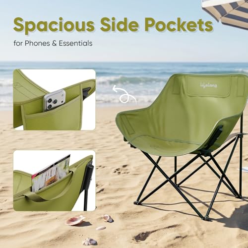 Image of Lifelong Foldable Camping Chair for Travelling | Portable Folding Chair with Back Rest & Side Pocket | Carbon Steel Frame | Durable Oxford Cloth | Indoor Outdoor Chair for Camping & Hiking